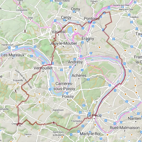 Map miniature of "The Seine Valley Loop" cycling inspiration in Ile-de-France, France. Generated by Tarmacs.app cycling route planner
