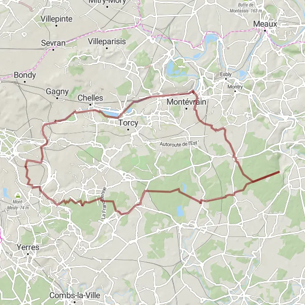 Map miniature of "Champigny-sur-Marne - Sucy-en-Brie Gravel Loop" cycling inspiration in Ile-de-France, France. Generated by Tarmacs.app cycling route planner