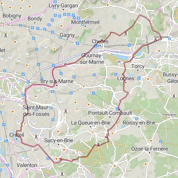 Map miniature of "Estacade - Boissy-Saint-Léger Gravel Loop" cycling inspiration in Ile-de-France, France. Generated by Tarmacs.app cycling route planner