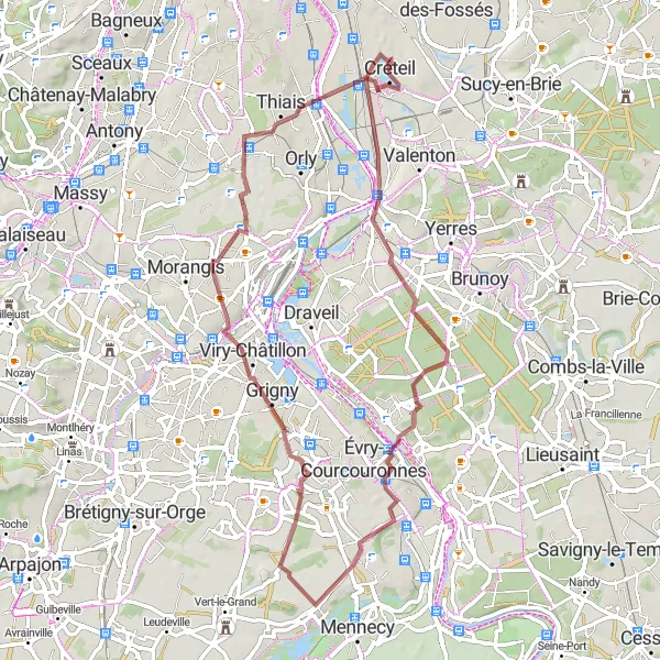 Map miniature of "Estacade - Thiais Gravel Loop" cycling inspiration in Ile-de-France, France. Generated by Tarmacs.app cycling route planner