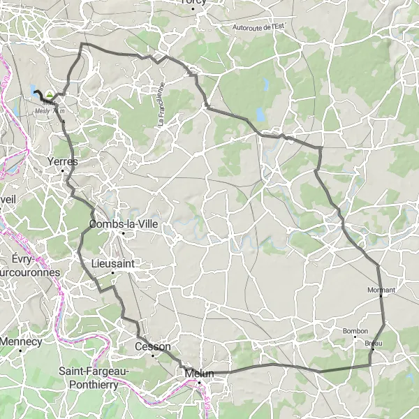 Map miniature of "Créteil to Limeil-Brévannes Loop" cycling inspiration in Ile-de-France, France. Generated by Tarmacs.app cycling route planner