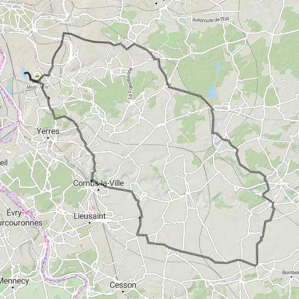 Map miniature of "Créteil to Villecresnes Loop" cycling inspiration in Ile-de-France, France. Generated by Tarmacs.app cycling route planner