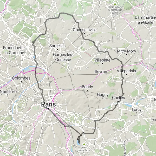 Miniature de la carte de l'inspiration cycliste "Parcours de la Vallée de la Seine" dans la Ile-de-France, France. Générée par le planificateur d'itinéraire cycliste Tarmacs.app