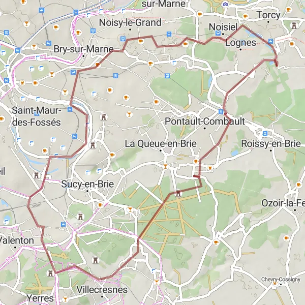 Map miniature of "Around Croissy-Beaubourg - Gravel Route" cycling inspiration in Ile-de-France, France. Generated by Tarmacs.app cycling route planner