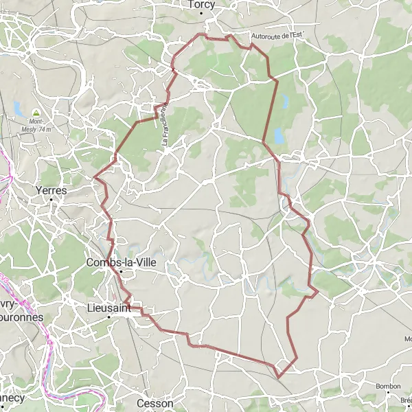 Map miniature of "Gravel Tour to Gretz-Armainvilliers" cycling inspiration in Ile-de-France, France. Generated by Tarmacs.app cycling route planner