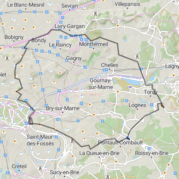 Map miniature of "Cycling Tour of Pontault-Combault - Road Route" cycling inspiration in Ile-de-France, France. Generated by Tarmacs.app cycling route planner