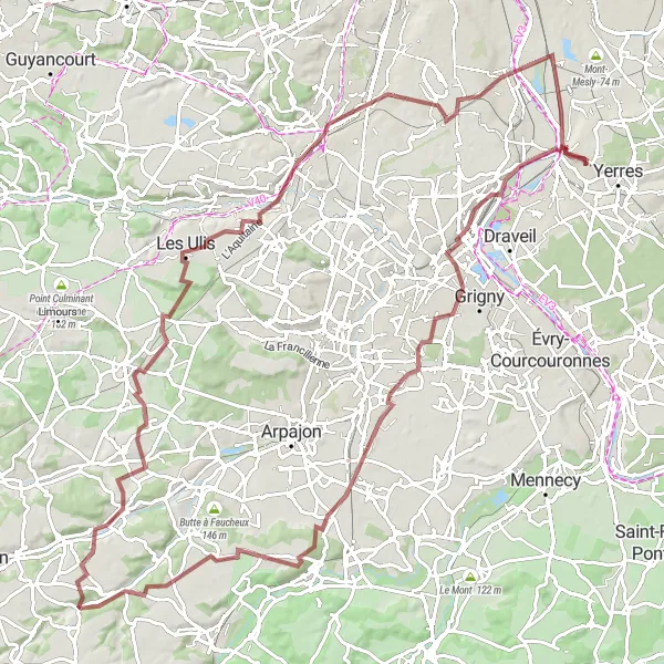 Map miniature of "Crosne to Antony Gravel Adventure" cycling inspiration in Ile-de-France, France. Generated by Tarmacs.app cycling route planner