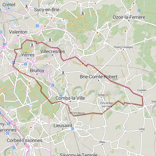 Map miniature of "Scenic Gravel Journey" cycling inspiration in Ile-de-France, France. Generated by Tarmacs.app cycling route planner