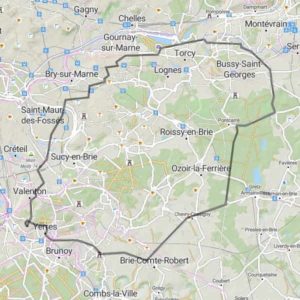 Map miniature of "Countryside Road Cycling Loop" cycling inspiration in Ile-de-France, France. Generated by Tarmacs.app cycling route planner