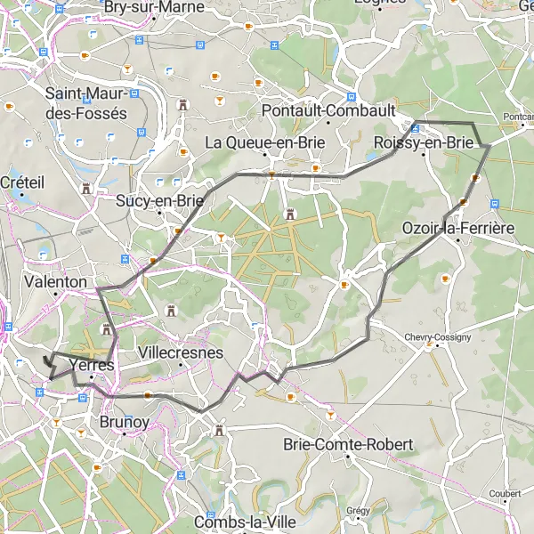 Map miniature of "Road Cycling Adventure" cycling inspiration in Ile-de-France, France. Generated by Tarmacs.app cycling route planner