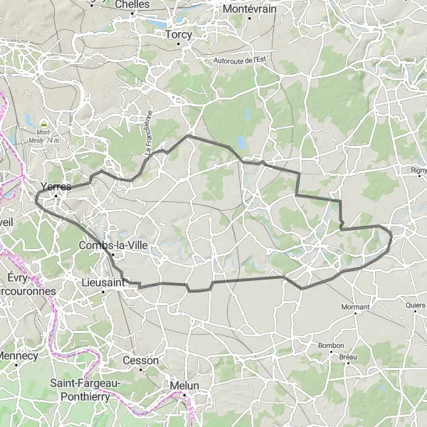 Map miniature of "Epic Road Cycling Adventure" cycling inspiration in Ile-de-France, France. Generated by Tarmacs.app cycling route planner