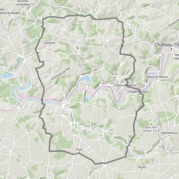 Map miniature of "The Bussiares Loop" cycling inspiration in Ile-de-France, France. Generated by Tarmacs.app cycling route planner