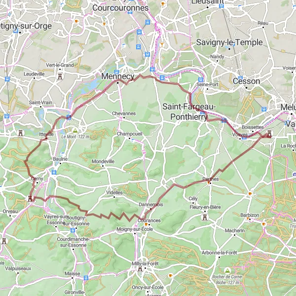 Map miniature of "Château (ancien) and Boissise-le-Roi Gravel Route" cycling inspiration in Ile-de-France, France. Generated by Tarmacs.app cycling route planner