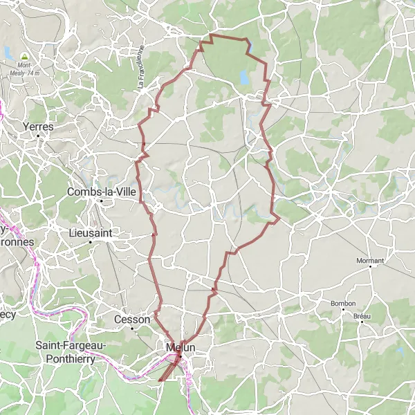 Map miniature of "Ozoir-la-Ferrière Gravel Loop" cycling inspiration in Ile-de-France, France. Generated by Tarmacs.app cycling route planner