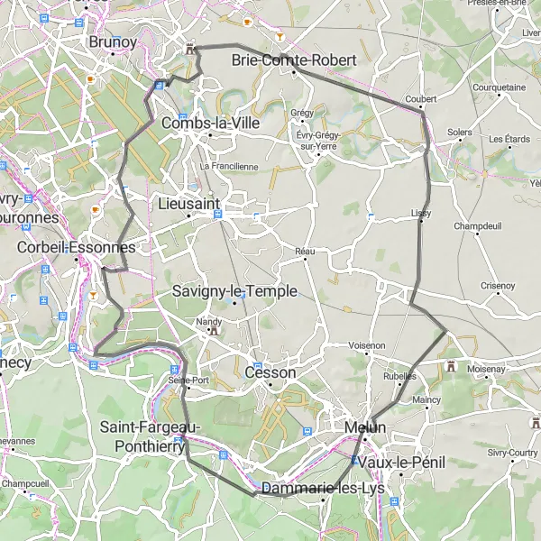 Map miniature of "Brie-Comte-Robert Loop" cycling inspiration in Ile-de-France, France. Generated by Tarmacs.app cycling route planner