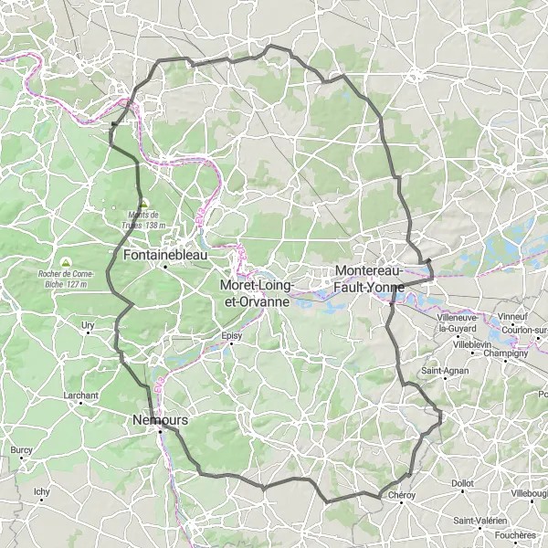 Map miniature of "Château de Blandy-les-Tours Loop" cycling inspiration in Ile-de-France, France. Generated by Tarmacs.app cycling route planner