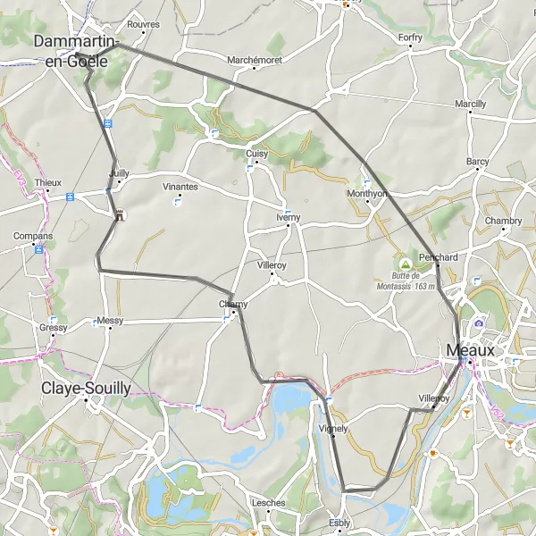 Map miniature of "Quaint Villages and Tranquil Landscapes" cycling inspiration in Ile-de-France, France. Generated by Tarmacs.app cycling route planner