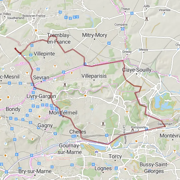 Map miniature of "Exploring Lagny-sur-Marne and Beyond" cycling inspiration in Ile-de-France, France. Generated by Tarmacs.app cycling route planner