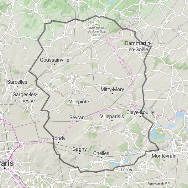 Map miniature of "The Heritage Ride" cycling inspiration in Ile-de-France, France. Generated by Tarmacs.app cycling route planner