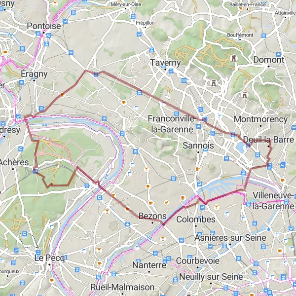 Map miniature of "Haute-Vallée de l'Oise Gravel Route" cycling inspiration in Ile-de-France, France. Generated by Tarmacs.app cycling route planner