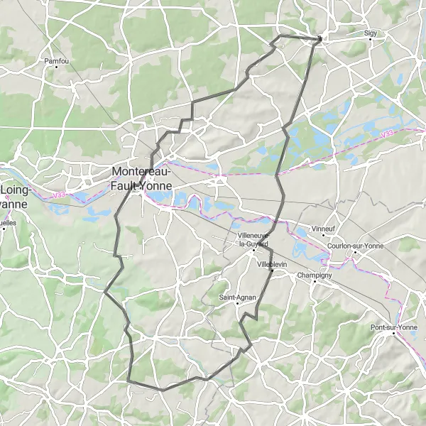 Miniature de la carte de l'inspiration cycliste "Vallée de la Seine" dans la Ile-de-France, France. Générée par le planificateur d'itinéraire cycliste Tarmacs.app
