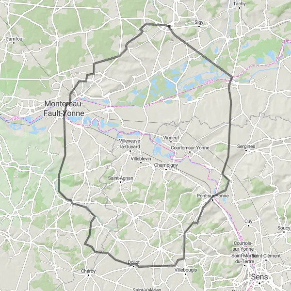 Map miniature of "Ride around Donnemarie-Dontilly" cycling inspiration in Ile-de-France, France. Generated by Tarmacs.app cycling route planner