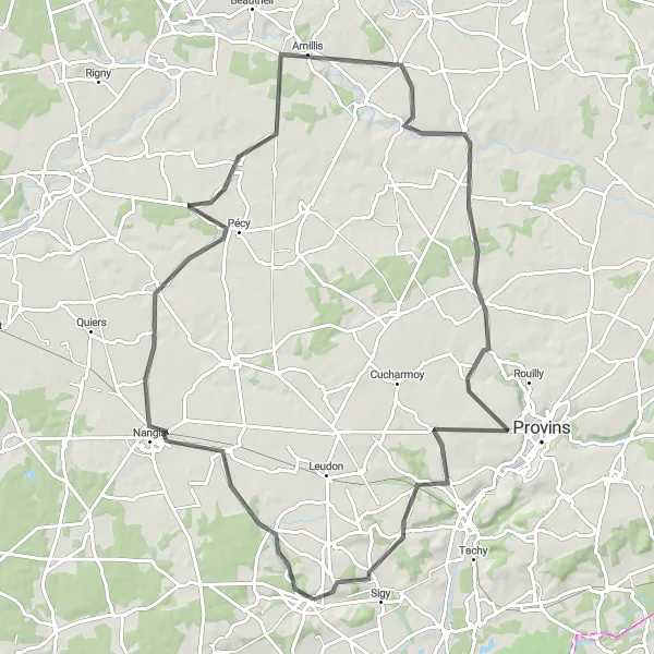 Map miniature of "Donnemarie-Dontilly Loop" cycling inspiration in Ile-de-France, France. Generated by Tarmacs.app cycling route planner