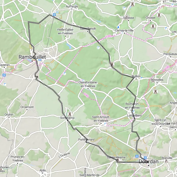 Miniature de la carte de l'inspiration cycliste "Tour des Châteaux de la Vallée de Chevreuse" dans la Ile-de-France, France. Générée par le planificateur d'itinéraire cycliste Tarmacs.app