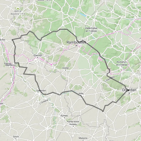 Miniature de la carte de l'inspiration cycliste "Escapade en Terres d'Yvelines" dans la Ile-de-France, France. Générée par le planificateur d'itinéraire cycliste Tarmacs.app