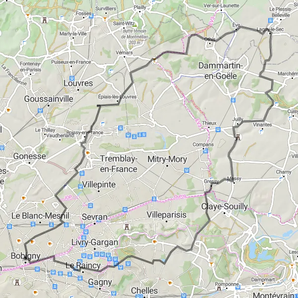 Miniature de la carte de l'inspiration cycliste "Parcours Route vers Othis" dans la Ile-de-France, France. Générée par le planificateur d'itinéraire cycliste Tarmacs.app