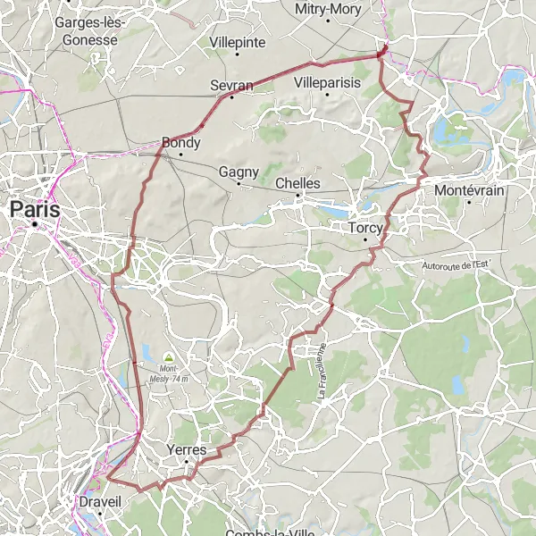 Map miniature of "Historic Exploration" cycling inspiration in Ile-de-France, France. Generated by Tarmacs.app cycling route planner