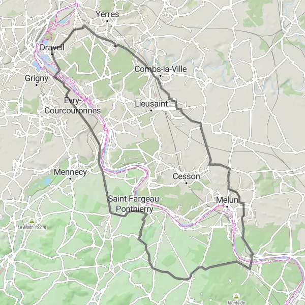 Map miniature of "Road Route from Draveil" cycling inspiration in Ile-de-France, France. Generated by Tarmacs.app cycling route planner