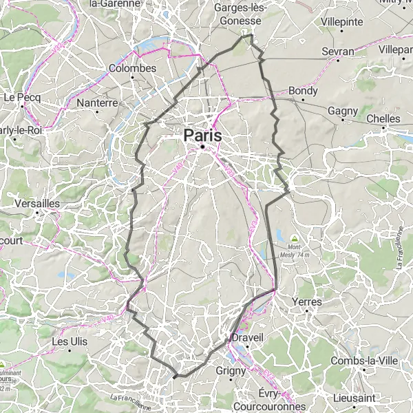 Miniature de la carte de l'inspiration cycliste "Parcours des Ballons Générali" dans la Ile-de-France, France. Générée par le planificateur d'itinéraire cycliste Tarmacs.app