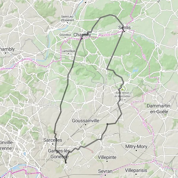 Miniature de la carte de l'inspiration cycliste "Tour de Pays de France" dans la Ile-de-France, France. Générée par le planificateur d'itinéraire cycliste Tarmacs.app