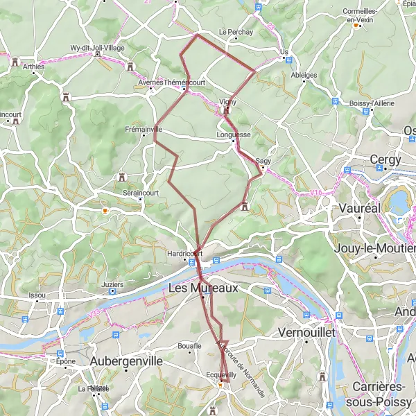 Map miniature of "The Gravel Adventure" cycling inspiration in Ile-de-France, France. Generated by Tarmacs.app cycling route planner