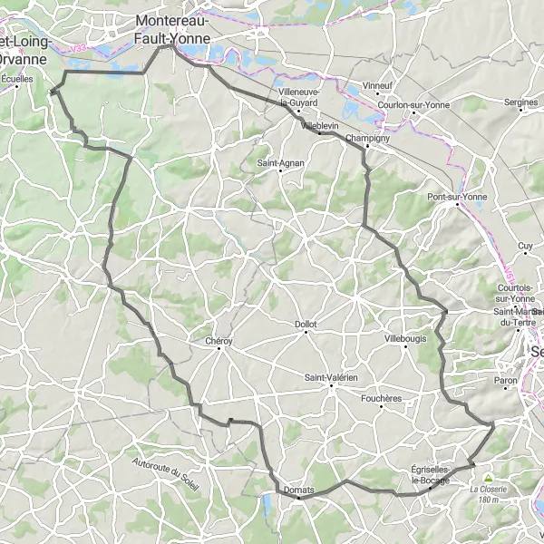 Map miniature of "Exploring Historic Villages by Road Bicycle" cycling inspiration in Ile-de-France, France. Generated by Tarmacs.app cycling route planner
