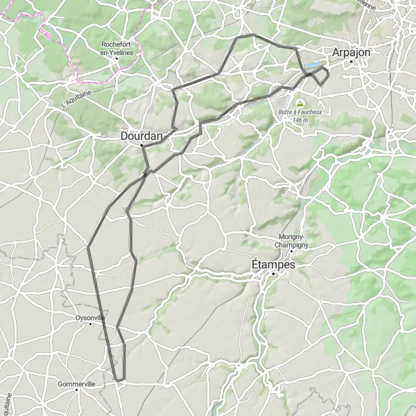 Map miniature of "Égly to Le Val-Saint-Germain" cycling inspiration in Ile-de-France, France. Generated by Tarmacs.app cycling route planner