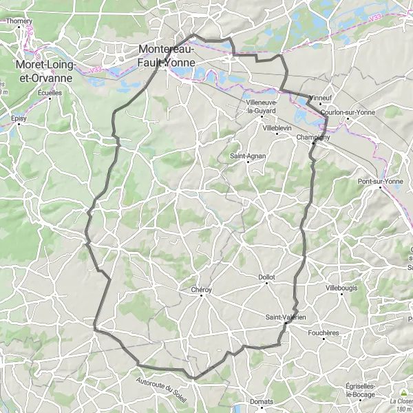 Map miniature of "Countryside Escapade" cycling inspiration in Ile-de-France, France. Generated by Tarmacs.app cycling route planner