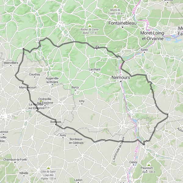 Map miniature of "Fontainebleau Forest Loop - Road" cycling inspiration in Ile-de-France, France. Generated by Tarmacs.app cycling route planner