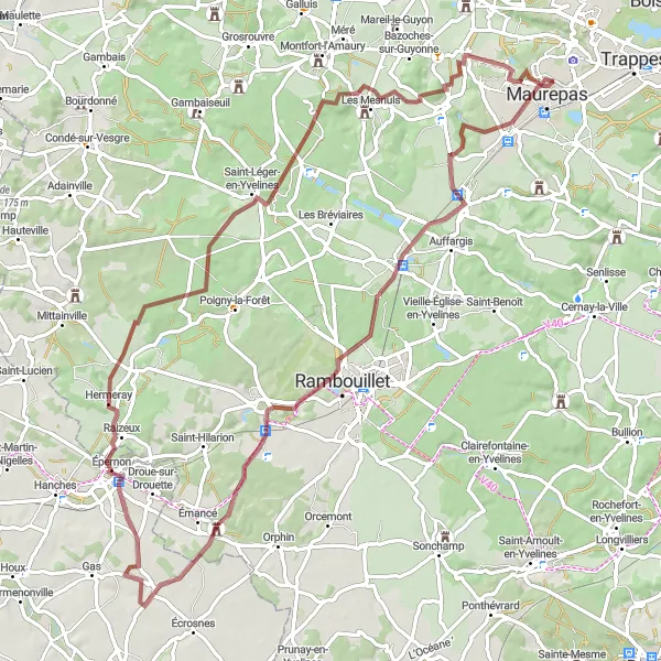 Miniature de la carte de l'inspiration cycliste "Le Tour de la Vallée de Chevreuse" dans la Ile-de-France, France. Générée par le planificateur d'itinéraire cycliste Tarmacs.app