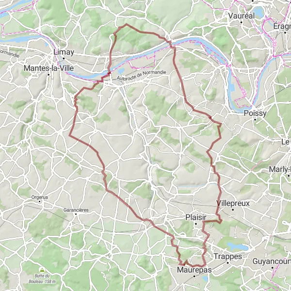 Miniature de la carte de l'inspiration cycliste "Tour des Vallées de l'Ouest" dans la Ile-de-France, France. Générée par le planificateur d'itinéraire cycliste Tarmacs.app