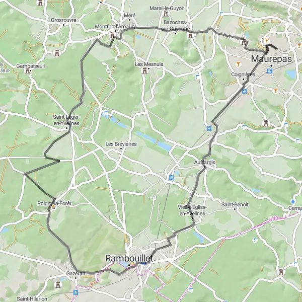 Miniature de la carte de l'inspiration cycliste "La Route des Châteaux" dans la Ile-de-France, France. Générée par le planificateur d'itinéraire cycliste Tarmacs.app