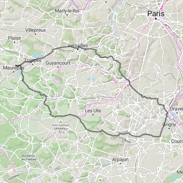 Miniature de la carte de l'inspiration cycliste "Le Circuit des Lumières" dans la Ile-de-France, France. Générée par le planificateur d'itinéraire cycliste Tarmacs.app