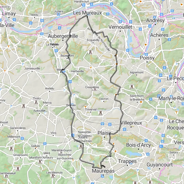 Miniature de la carte de l'inspiration cycliste "Boucle de la Colline d'Élancourt" dans la Ile-de-France, France. Générée par le planificateur d'itinéraire cycliste Tarmacs.app