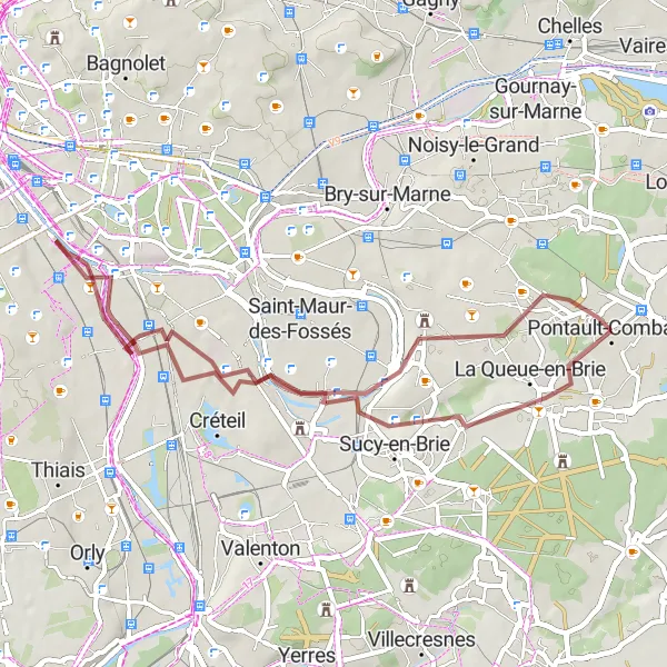 Miniature de la carte de l'inspiration cycliste "Escapade urbaine vers la Vallée du Morbras" dans la Ile-de-France, France. Générée par le planificateur d'itinéraire cycliste Tarmacs.app
