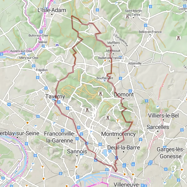 Map miniature of "Gravel Exploration of Enghien-les-Bains" cycling inspiration in Ile-de-France, France. Generated by Tarmacs.app cycling route planner