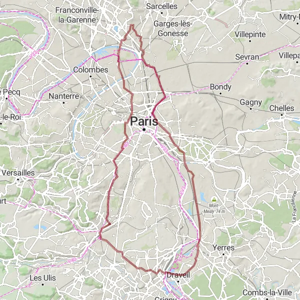 Map miniature of "Cultural Gravel Loop" cycling inspiration in Ile-de-France, France. Generated by Tarmacs.app cycling route planner