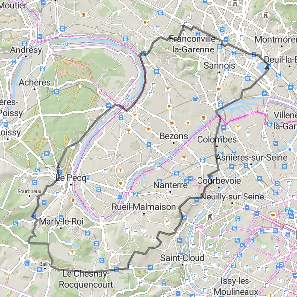 Map miniature of "West Paris Loop" cycling inspiration in Ile-de-France, France. Generated by Tarmacs.app cycling route planner
