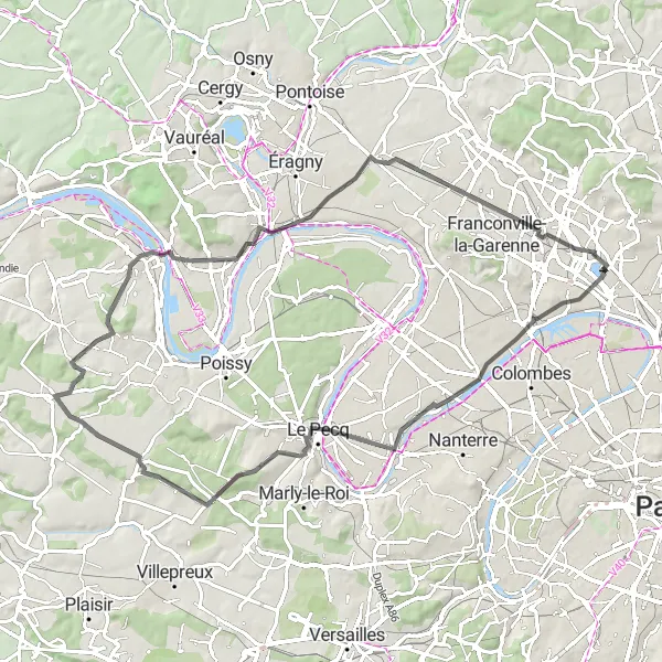 Map miniature of "Road Cycling Adventure to Enghien-les-Bains" cycling inspiration in Ile-de-France, France. Generated by Tarmacs.app cycling route planner