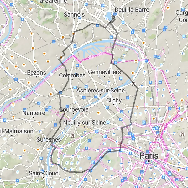 Map miniature of "City Landmarks and Scenic Delights" cycling inspiration in Ile-de-France, France. Generated by Tarmacs.app cycling route planner
